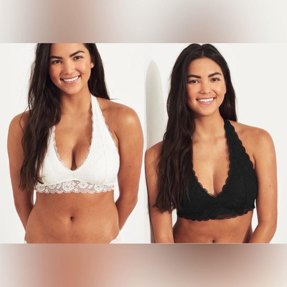 Gilly Hicks Floral Lace Halter Bralette Black & White Bundle Size XS